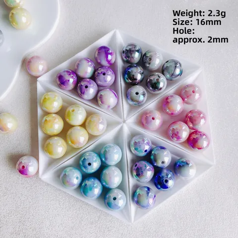 16mm Iridescent Acrylic Cloud Beads For DIY Jewelry Making Phone Chain Keychain Colorful AB Plated Round Loose Beads
