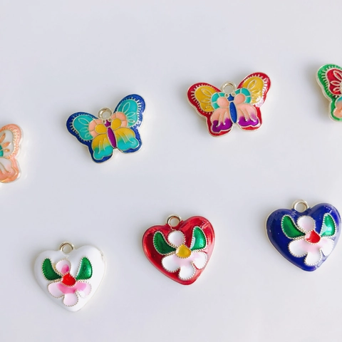 Pendentifs en Alliage d'Émail Coloré Papillon Cœur pour Fabrication de Bijoux Breloques Vintage pour Boucles d'Oreilles DIY