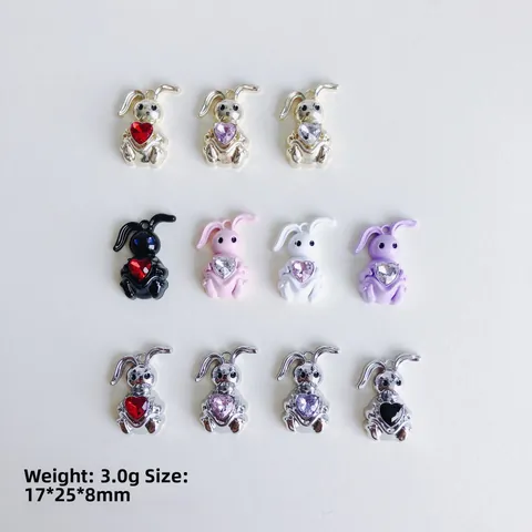 Cute Alloy Bunny Rabbit Heart Charm Pendants For DIY Jewelry Making Rhinestone Inlaid Cartoon Rabbit Animal Handmade Charms Accessory