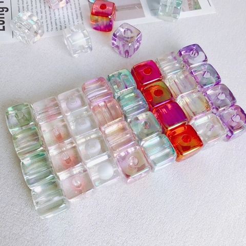 Acrylic Cube Beads Aurora AB Color Square Spacer Beads For DIY Jewelry Making Phone Chain Craft Supplies Women Jewelry