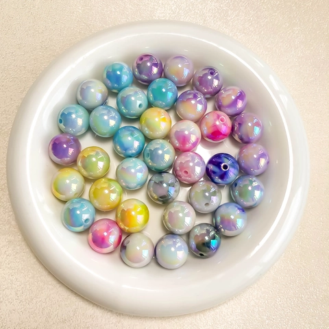 16mm Iridescent Acrylic Cloud Beads For DIY Jewelry Making Phone Chain Keychain Colorful AB Plated Round Loose Beads