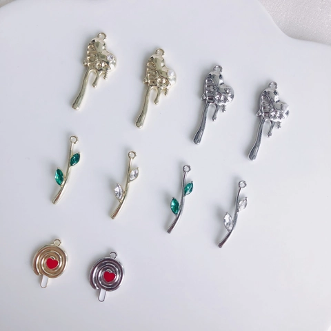 Lava Fluida in Lega Cuore Ramo Lecca-lecca Ciondoli Galvanici Strass Perla Artificiale Charms Per Fai da Te Creazione di Gioielli Ciondoli