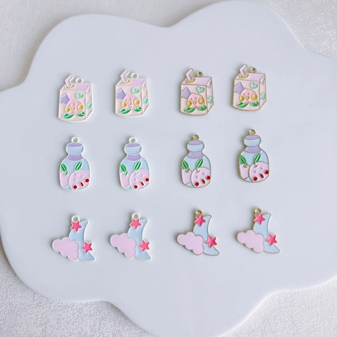 Alloy Enameled Cartoon Pendants DIY Jewelry Accessories Milk Box Butterfly Moon Charms For Earrings Bracelet Necklace