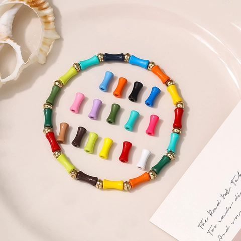 Colorful Alloy Bamboo Shaped Tube Beads For DIY Jewelry Making Findings Baking Varnish Cylindrical Pendants Handmade Accessories