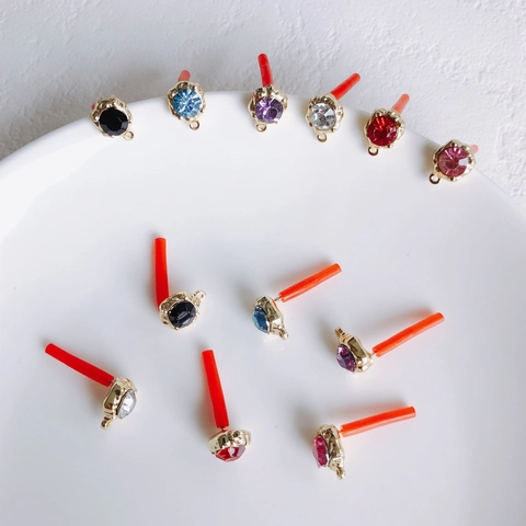 DIY Jewelry Findings Round Rhinestone Earring Stud Posts With 925 Sterling Silver Pins Alloy Round Crystal Connector Parts