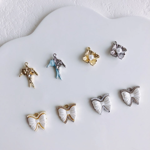 Legering Kunstparel Strass Zwaluw Strik Hanger Charms Voor DIY Ketting Armband Handgemaakte Sieraden Maken Accessoires