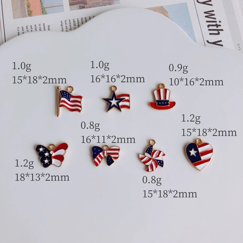 USA Independence Day Enamel Alloy Charms Flag Star Hat Butterfly Bow Heart Windmill For DIY Jewelry Patriotic Pendants