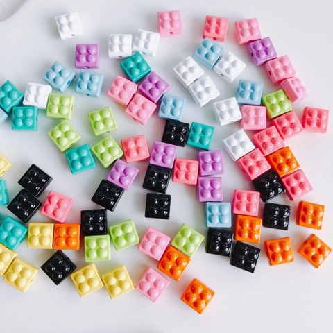 Lacquered Alloy Building Block Shape Beads Macaron Color DIY Jewelry Making Accessories For Necklace Bracelet Phone Chain