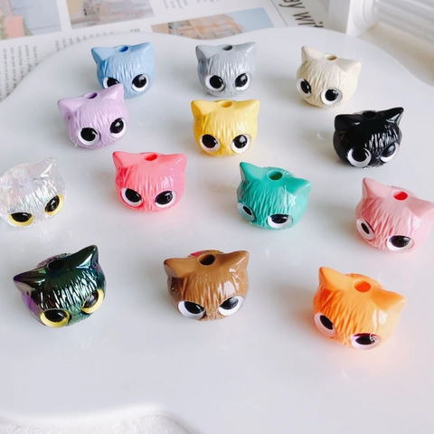 Perles en Acrylique Tête de Chat Dessin Animé pour Création de Bijoux DIY Perles Animaux Colorées pour Bracelets Colliers