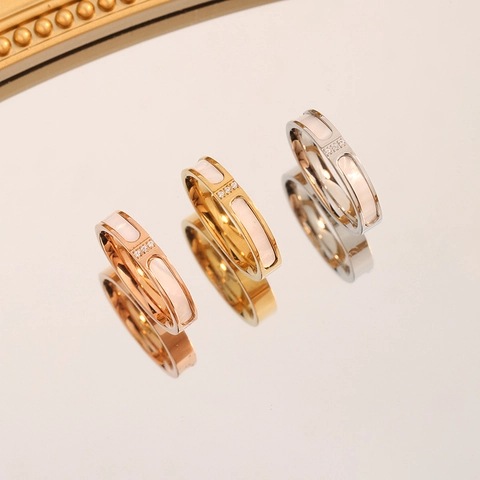 Minimalistischer Edelstahlring Mit Perlmutt-Einlage Und Strasssteinen Galvanisiertes Roségold Gold Silber Fingerring Für Damen Modeschmuck