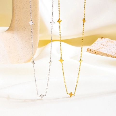 Lucky Four Leaf Clover Flower Pendant Necklace Stainless Steel Gold Silver Plated Dainty Clavicle Chain Jewelry For Women