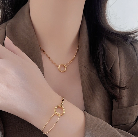 Asymmetric Titanium Steel Geometric Circle Necklace Bracelet Earrings For Women Gold Plated Minimalist Fashion Jewelry