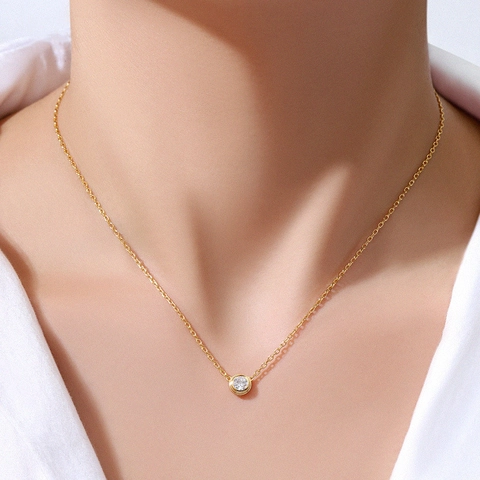 Minimalistische Titanstahl Einzel Strass Halskette Für Damen Zargenfassung Galvanisch Luxus Schlüsselbein Kette Schmuck Zubehör