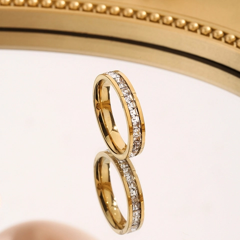 Titanium Steel Rhinestone Ring For Women Men Luxury Single Double Row Diamond Eternity Band Couple Ring Jewelry Gift