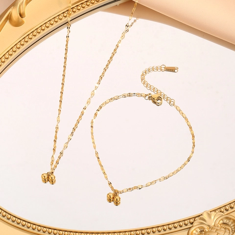 Minimalist Titanium Steel Double Ball Pendant Necklace Bracelet Anklet For Women Gold Plated Gypsophila Chain Jewelry