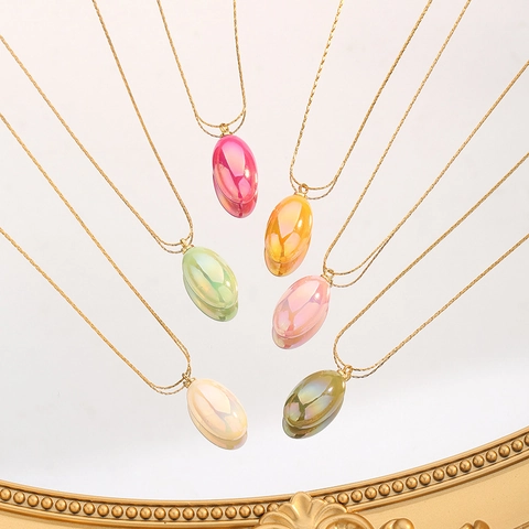 Minimalistische Titanstahl Wassertropfen Anhänger Halskette Für Damen Dopamin Bunte Irisierende Oval Schlüsselbein Kette Schmuck