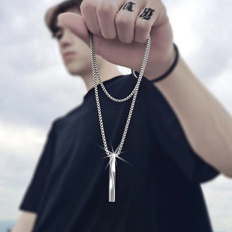 Hip Hop Alloy Stainless Steel Pendant Necklace Men Minimalist Spiral Bar Dragon Star Cross Pendant Adjustable Box Chain Trendy Jewelry