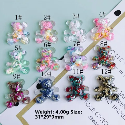 Cartoon Bear Resin DIY Accessories With Colorful Sequin Foil Filling Flatback Patches For Phone Case Hair Clips Crafting