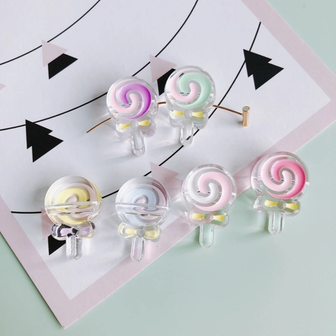 Resin Lollipop Charms Transparent Spiral Pattern With Bow DIY Jewelry Accessories For Hairband Decoration Kawaii Style