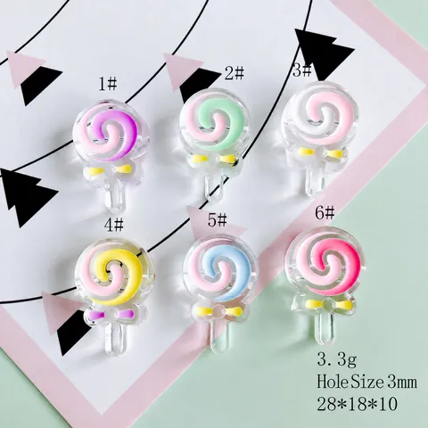 Resin Lollipop Charms Transparent Spiral Pattern With Bow DIY Jewelry Accessories For Hairband Decoration Kawaii Style