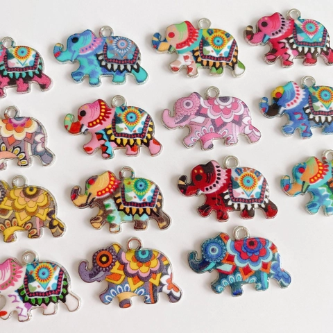 Boheemse Stijl Olifant Legering Hangers Kleurrijke Mandala Print Etnische Dier Charms Voor DIY Sieraden Maken Accessoires