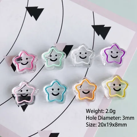 Cuentas de Estrella Transparente con Cara Sonriente Esmalte Colorido Acrílico DIY Accesorios de Joyería para Collar Funda de Teléfono