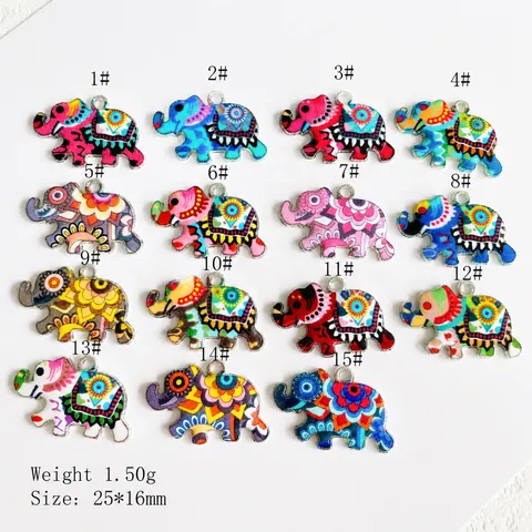 Boheemse Stijl Olifant Legering Hangers Kleurrijke Mandala Print Etnische Dier Charms Voor DIY Sieraden Maken Accessoires