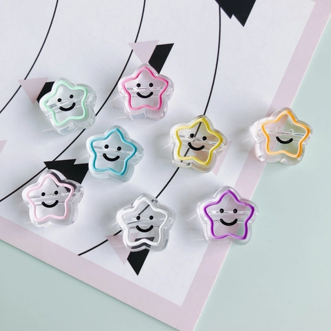 Cuentas de Estrella Transparente con Cara Sonriente Esmalte Colorido Acrílico DIY Accesorios de Joyería para Collar Funda de Teléfono