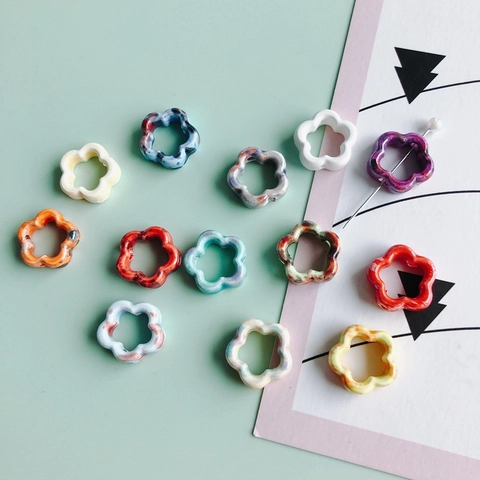Handmade Ceramic Flower Beads Hollow Five-Petal Marbling Glazed Porcelain Loose Spacer Beads For DIY Jewelry Making Accessories
