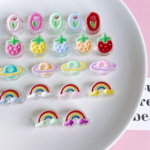 DIY Hars Sieraden Accessoires Schattige Aardbei Tulp Planeet Regenboog Druppelolie Charmes Voor Haarelastiekjes