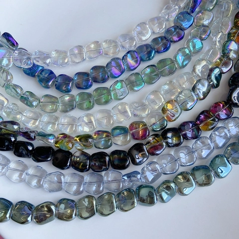 Irregular Square Glass Beads Aurora AB Laser Coated Lampwork Beads For DIY Jewelry Making Bracelet Necklace Crafts Accessory Decorative Glass Beads