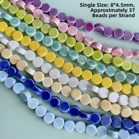 Handmade Ceramic Flat Round Beads Multicolor Glazed Porcelain Spacer Beads For DIY Jewelry Necklace Bracelet Making Accessories