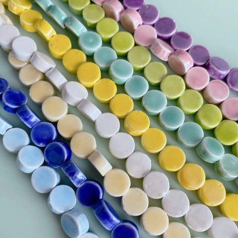 Handmade Ceramic Flat Round Beads Multicolor Glazed Porcelain Spacer Beads For DIY Jewelry Necklace Bracelet Making Accessories