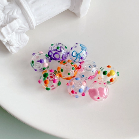 Handmade Lampwork Glass Beads Colorful Polka Dot Spiral Pattern Hollow Glass Bubbles For Bracelet Necklace DIY Jewelry Making Material Accessories