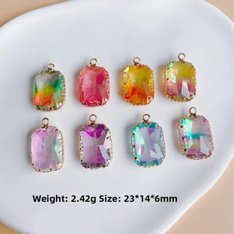 Rectangular Faceted Gemstone Pendants Copper Edge Wrapped Gradient AB Coating Findings For DIY Jewelry Making Accessories