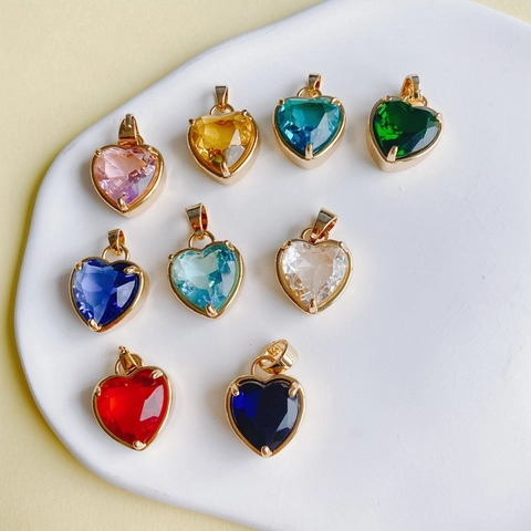 Pendentif Coeur en Cuivre Plaqué Or Avec Zircone Colorée Pour DIY Création De Bijoux Collier Bracelet Accessoire