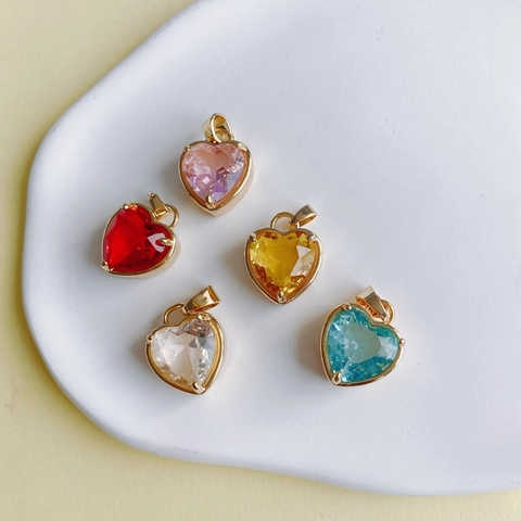 Pendentif Coeur en Cuivre Plaqué Or Avec Zircone Colorée Pour DIY Création De Bijoux Collier Bracelet Accessoire
