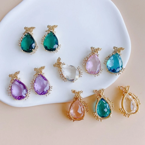 Angel Fairy Teardrop Pendant Copper Zirconia Pear Shape DIY Jewelry Making For Necklace Earrings Accessory For Women Girls