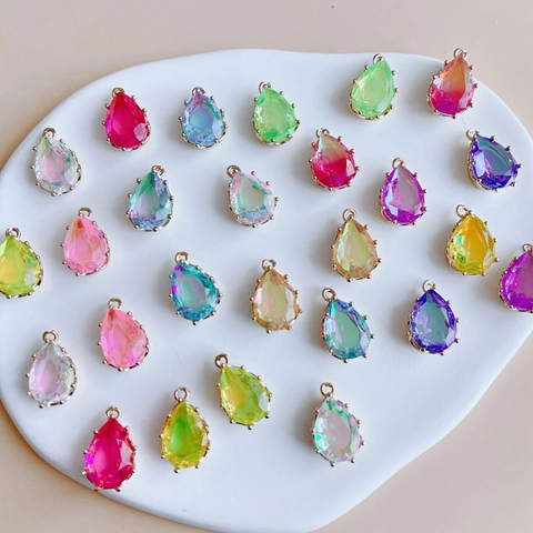 DIY Jewelry Findings Copper Edged Waterdrop Faceted Zirconia Pendant Colorful Gradient Crystal Charm For Necklace Earring Accessory
