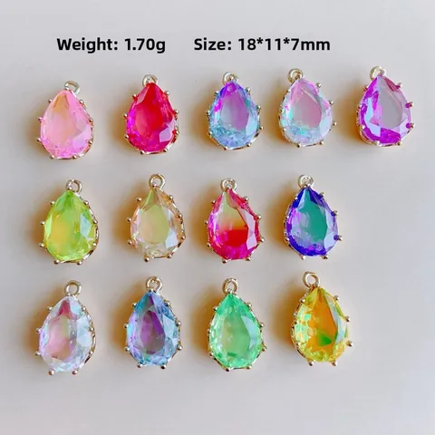 DIY Jewelry Findings Copper Edged Waterdrop Faceted Zirconia Pendant Colorful Gradient Crystal Charm For Necklace Earring Accessory