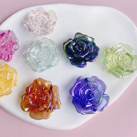 Iridescent Resin Rose Flower DIY Accessories Japanese Style Electroplated Floral Patch For Phone Case Decoration Handcraft Material Jewelry Making