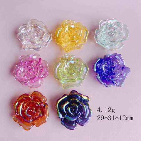 Iridescent Resin Rose Flower DIY Accessories Japanese Style Electroplated Floral Patch For Phone Case Decoration Handcraft Material Jewelry Making