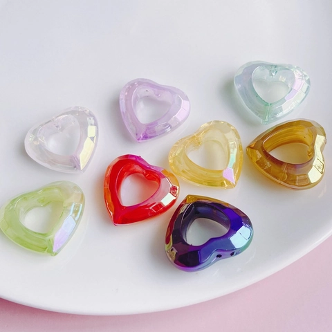 Heart Shaped Resin Pendants Faceted Cut Iridescent Aurora Acrylic Beads For DIY Jewelry Making Necklaces Earring Findings