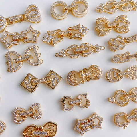 Gold Plated Copper Jewelry Connector Clasp With Zirconia Flower Bow Heart Star Pattern Link Connector For DIY Necklace Bracelet Making Women Accessory