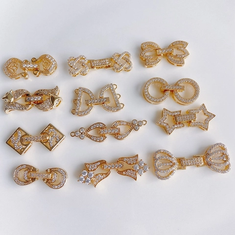 Gold Plated Copper Jewelry Connector Clasp With Zirconia Flower Bow Heart Star Pattern Link Connector For DIY Necklace Bracelet Making Women Accessory