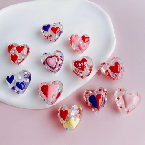 Handgefertigte Handbemalte Herzform Glasperlen Für DIY Schmuckherstellung Bunte Punktmuster Love Crafts Lose Perlen