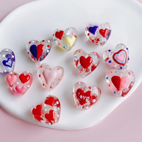 Handgefertigte Handbemalte Herzform Glasperlen Für DIY Schmuckherstellung Bunte Punktmuster Love Crafts Lose Perlen