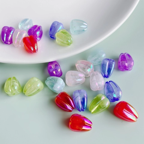 Iridescent Translucent Tulip Flower Bud Resin Beads For DIY Jewelry Making Crafts Bracelet Necklace Spacer Beads