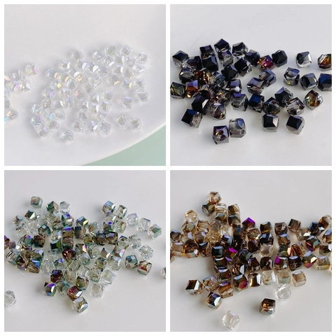 Geometric Square Faceted Glass Beads DIY Jewelry Making Accessories Colorful Transparent Crystal Glaze Loose Beads