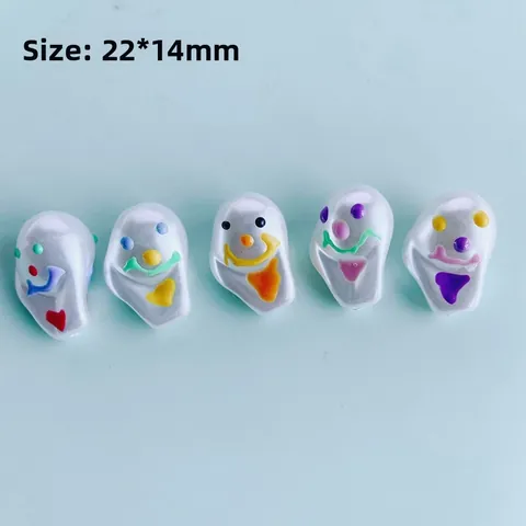 DIY Artificial Baroque Pearl Style Acrylic Resin Hand Painted Ghost Face Smiley Pendants For Halloween Jewelry Making Charms